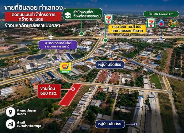 ขายที่ดิน แปลงสวย ถมแล้ว สุพรรณบุรี ติดมหาวิทยาลัย 520 ตร.ว. เข้า-ออกสะดวก โทร 0863414384 3