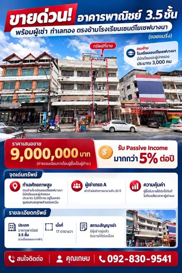 ขายอาคารพาณิชย์ 3.5 ชั้น ทำเลทองแบริ่ง ตรงข้าม รร.เซนต์โยเซฟ พร้อมผู้เช่า(7-11) ผลตอบแทน มากกว่า 5 เปอร์เซ็น 2
