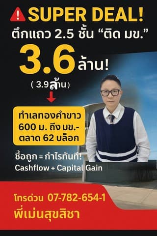 อาคารพาณฺิชย์ ตึกแถว 2.5 ชั้น ติด มข. 3.6 ล้าน ทำเลทองคำขาว
