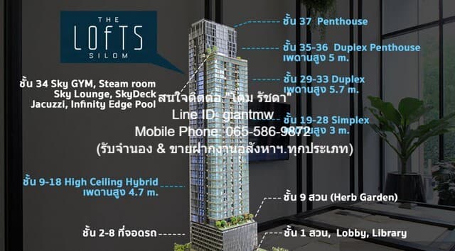 รหัส: DSL-529 ขาย SALE CONDOMINIUM The Lofts Silom 2 BEDROOM 2 Bathroom 14500000 - BIG SURPRISE!!