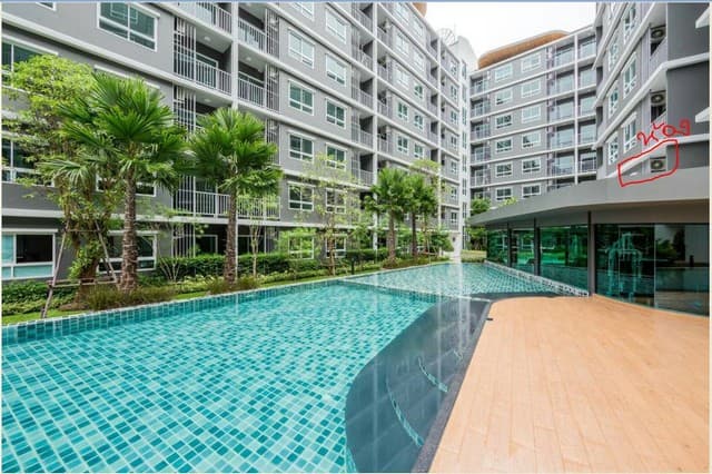 ขายพร้อมผู้เช่า ลดเหลือ1.35ล. ห้อง1bed ชั้น2 พื้นที่30ม. ฟรี Wifi เฟอร์พร้อมอยู่ คอนโดเดอะทรัสต์ อมตะ-ชลบุรี ต.หนองไม้แดง อ.เมือง ชลบุรี