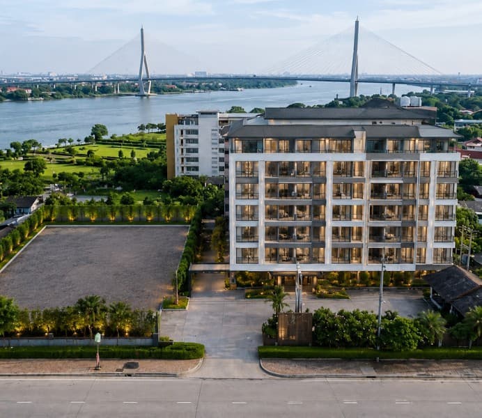 สะพานมหาเจษฎา100–161 MRT สะพานพระนั่งเกล้า 899ม.วิวแม่น้ำเจ้าพระยา 9ชั้น ห้องพัก พร้อม 7 ห้องประชุม เกาะเกร็ด โรงแรม 4–5ดาว แยกนนทบุรี1