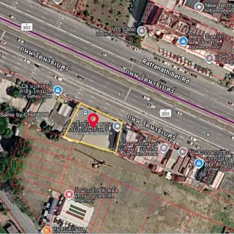 ขาย ที่ดิน ติดถนนรัตนาธิเบศร์ ใกล้แยกไทรม้า เนื้อที่ 231 ตร.ว. หน้ากว้าง 34 เมตร มีรายได้ค่าเช่าทันที 165,000 บาท/ตร.ว.